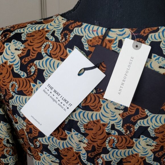 NWT ANTHROPOLOGY  Ottod'Ame Tigress long sleeve surplice neck tiger dress size 8 - Picture 6 of 9